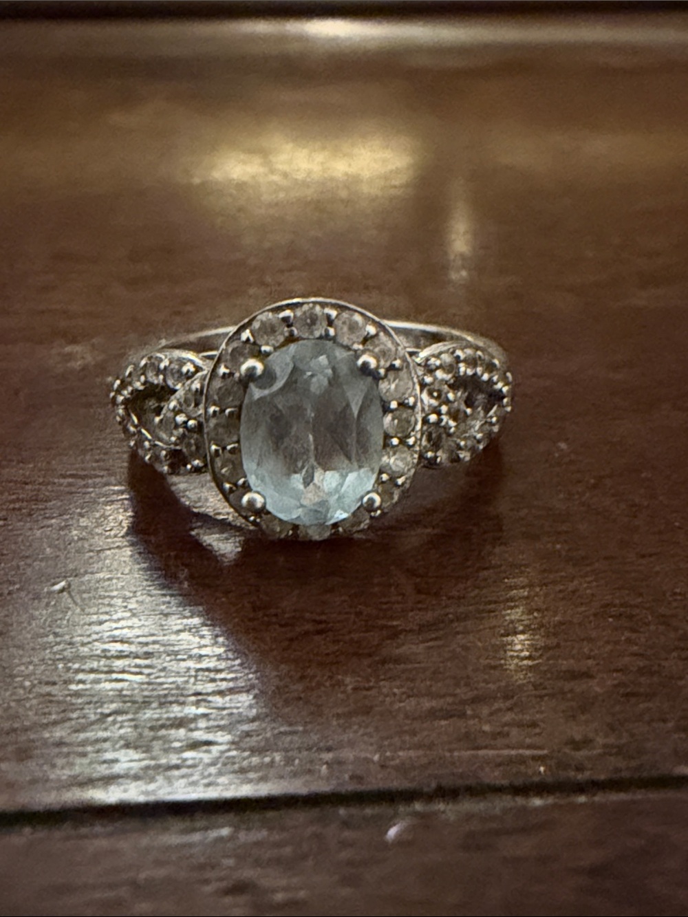 Sterling Silver Aquamarine Halo Ring - Light Blue